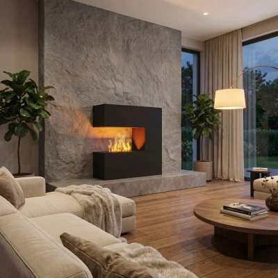 Glow Fire Schiller Schwarz - OMC 600 | Freistehender Wasserdampfkamin, 120 cm x 120 cm x 38 cm
